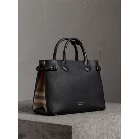 the medium banner in leather and house check burberry|Burberry leather tote review.